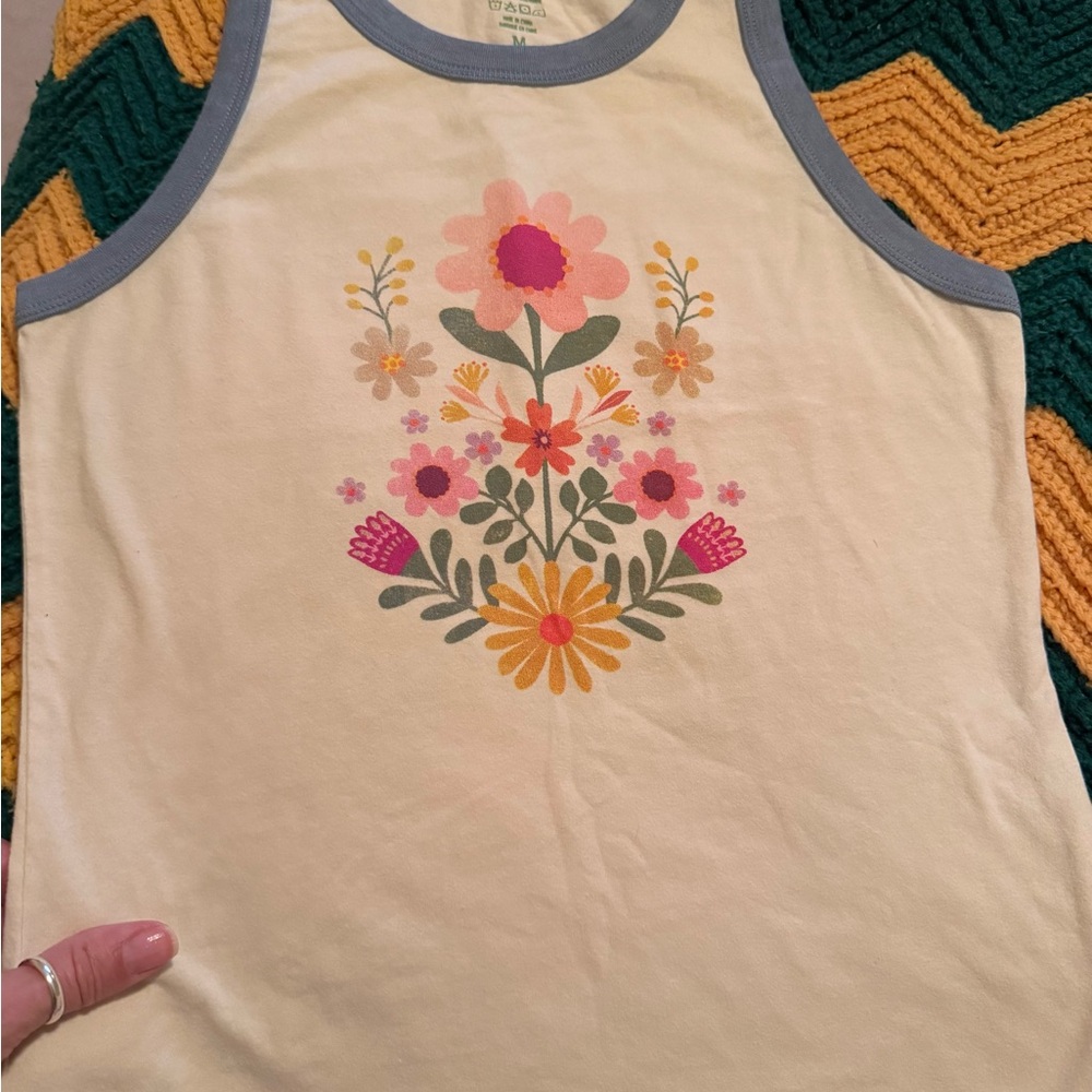 NATURAL LIFE Floral Tank Top - Cream with Multicolor Design